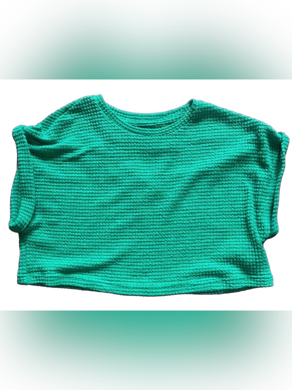 SHEIN Size S Green Waffle Knit Crop Top - Boxy Short Sleeve - Kelly Green